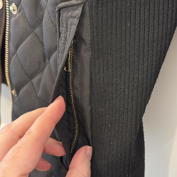 Suzy shier black jacket with gold color trim. Side pockets with zipper. - Picture 3 of 6